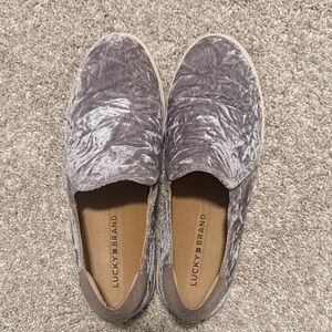 Lucky Brand Silver Velvet Slip-On Sneakers